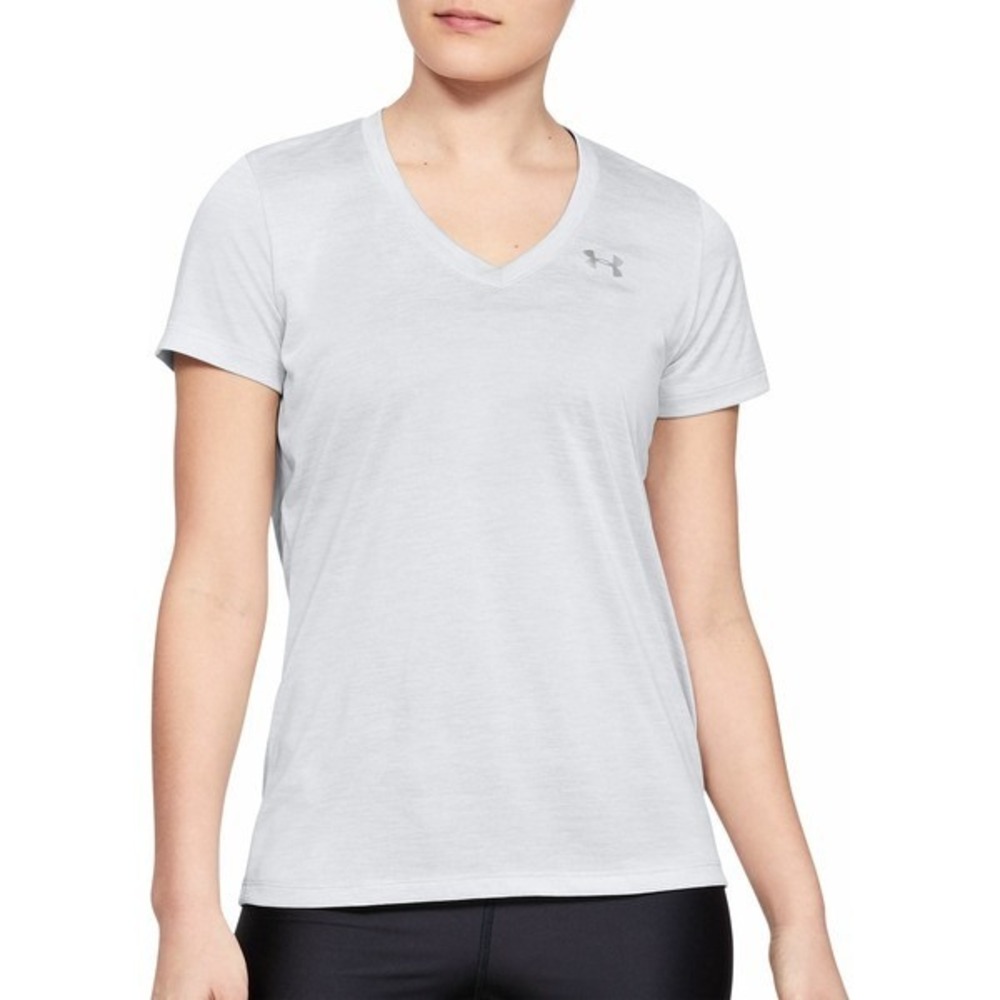 Under Armour T-Shirt Women XL Gray HeatGear V-Neck Loose Fit Athletic Tee